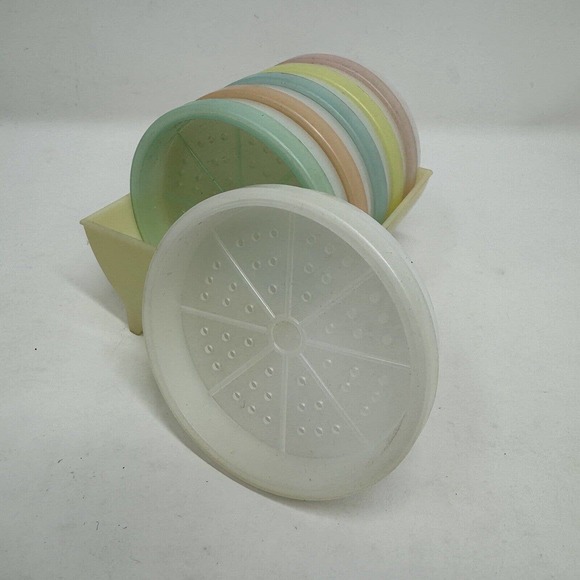 Vintage Tupperware Pastel Coasters Set With Holder Caddy - Picture 5 of 6